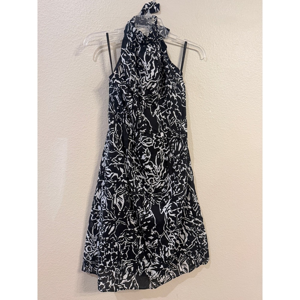 The Limited Black White Abstract Floral Halter Neck Dress Size 2 Cocktail Summer